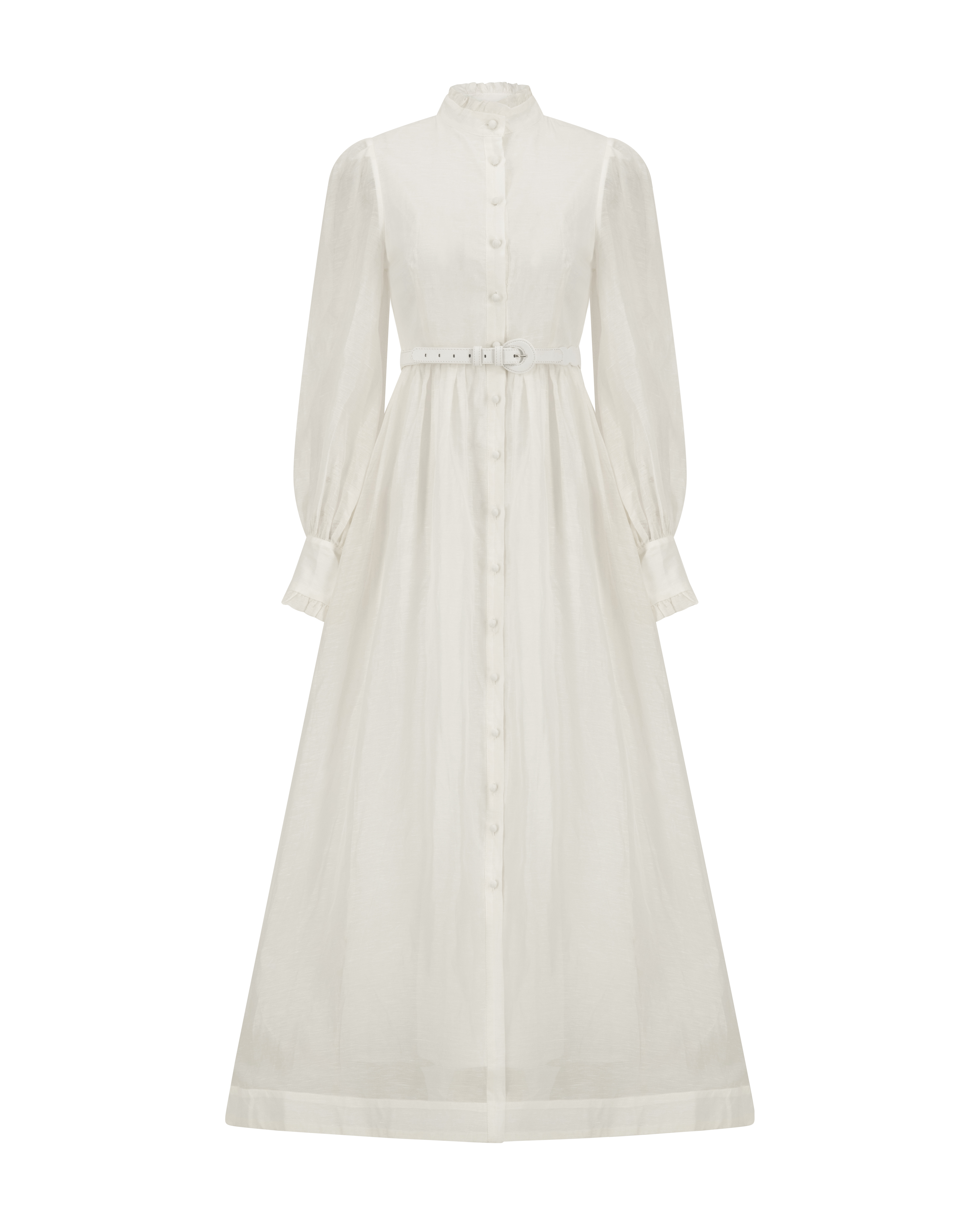 Serenella White Silk Linen Maxi Dress With Belt
