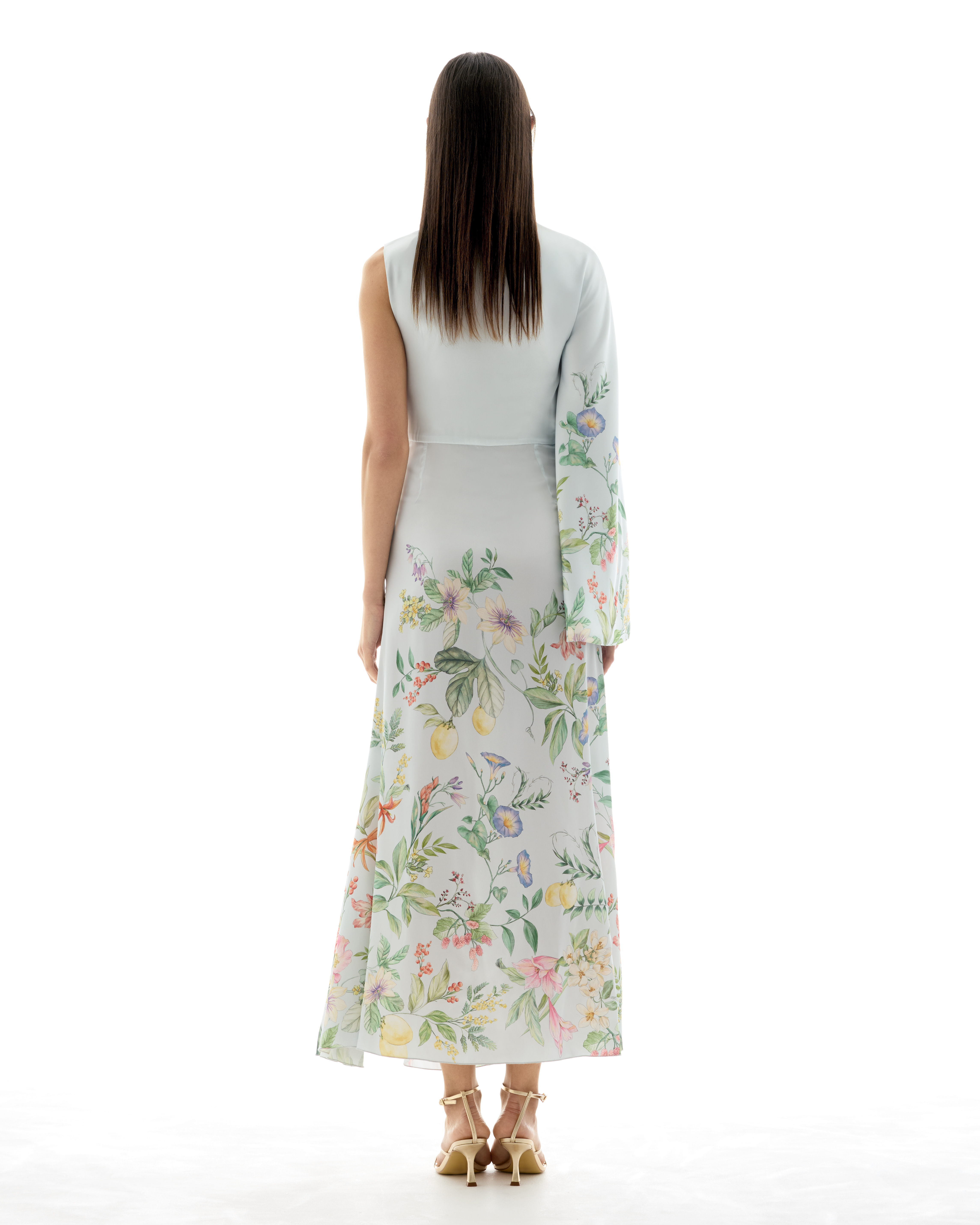 Fiorenza one-shoulder cape maxi dress
