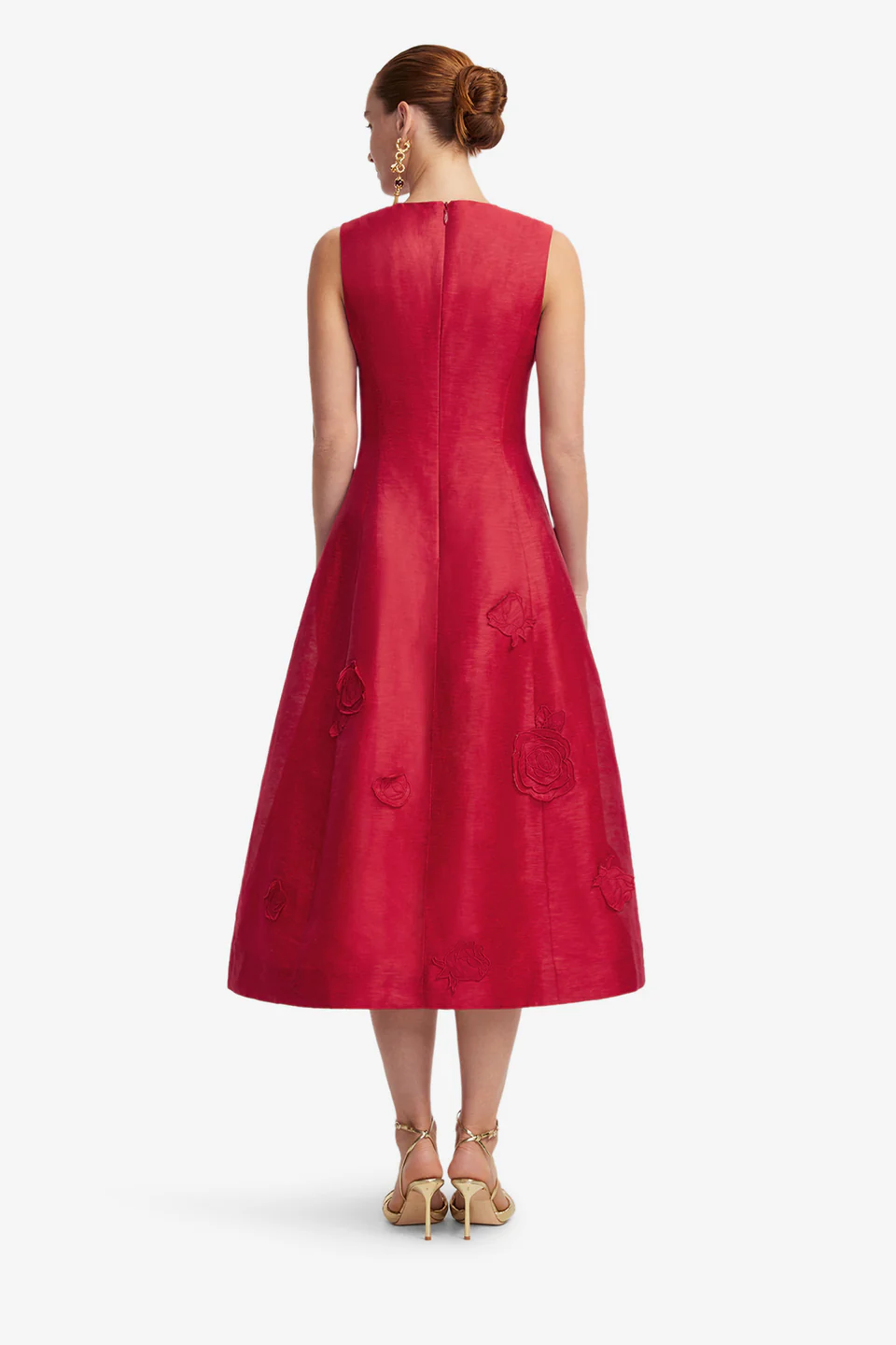 Cleo  Appliqué Sleeveless Midi Dress-red