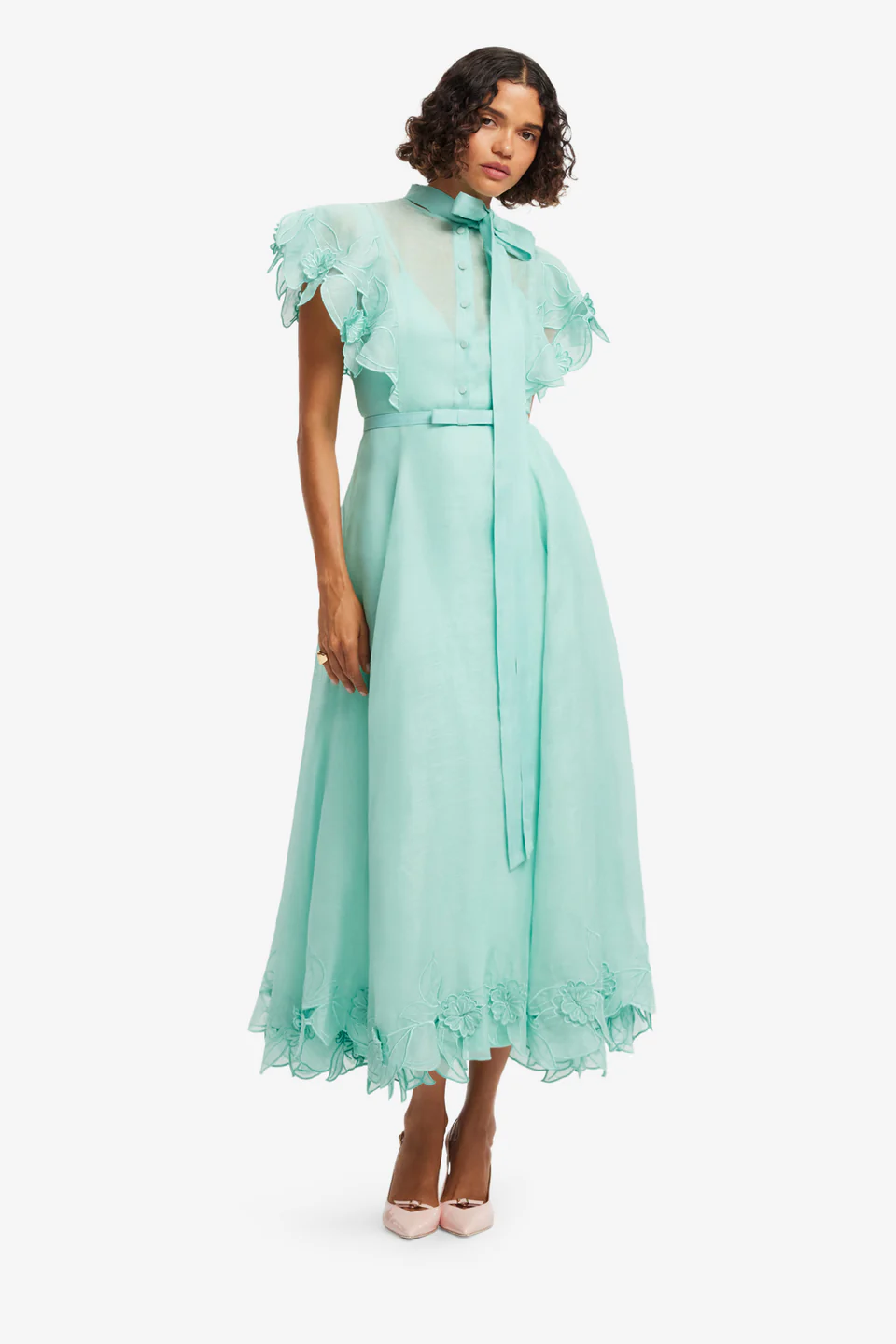 Elsie Appliqué Flutter Sleeve Maxi Dress