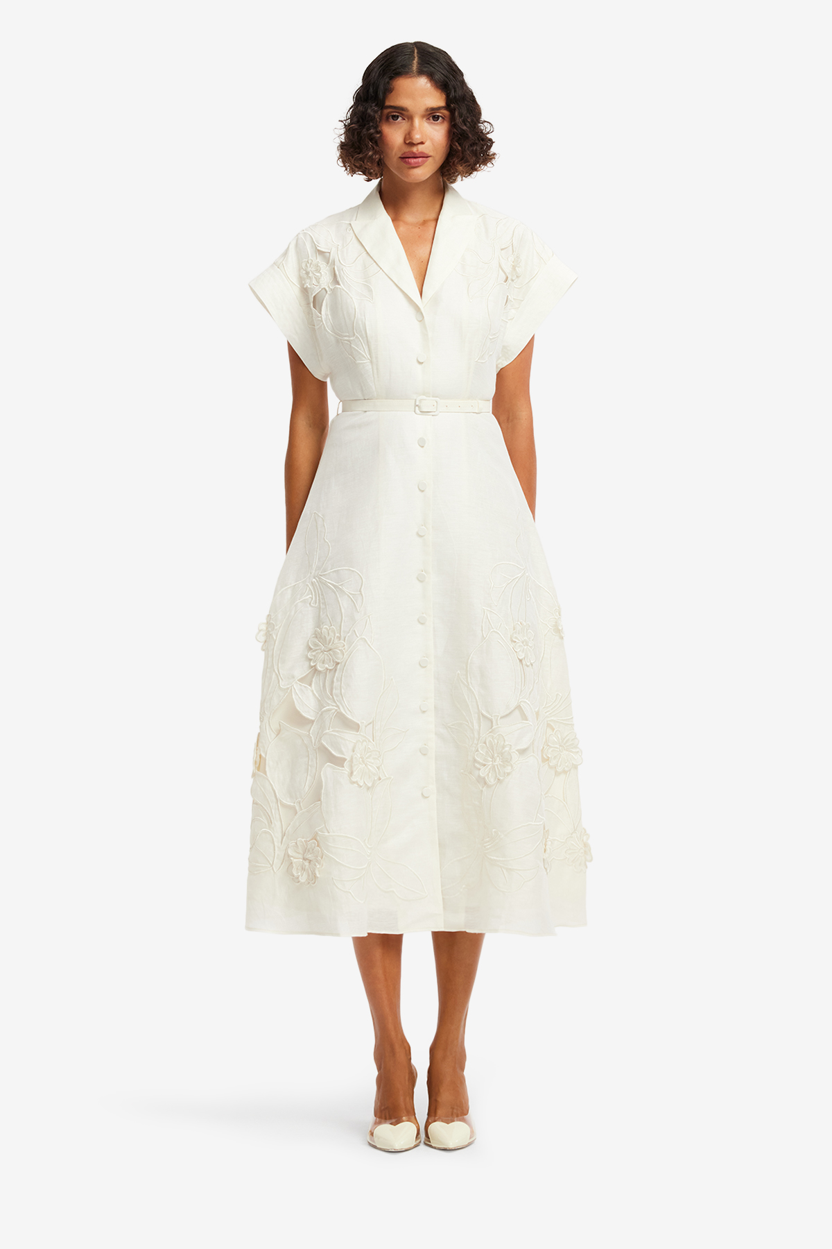 Aubrey Applique Shirt Midi Dress - Snow