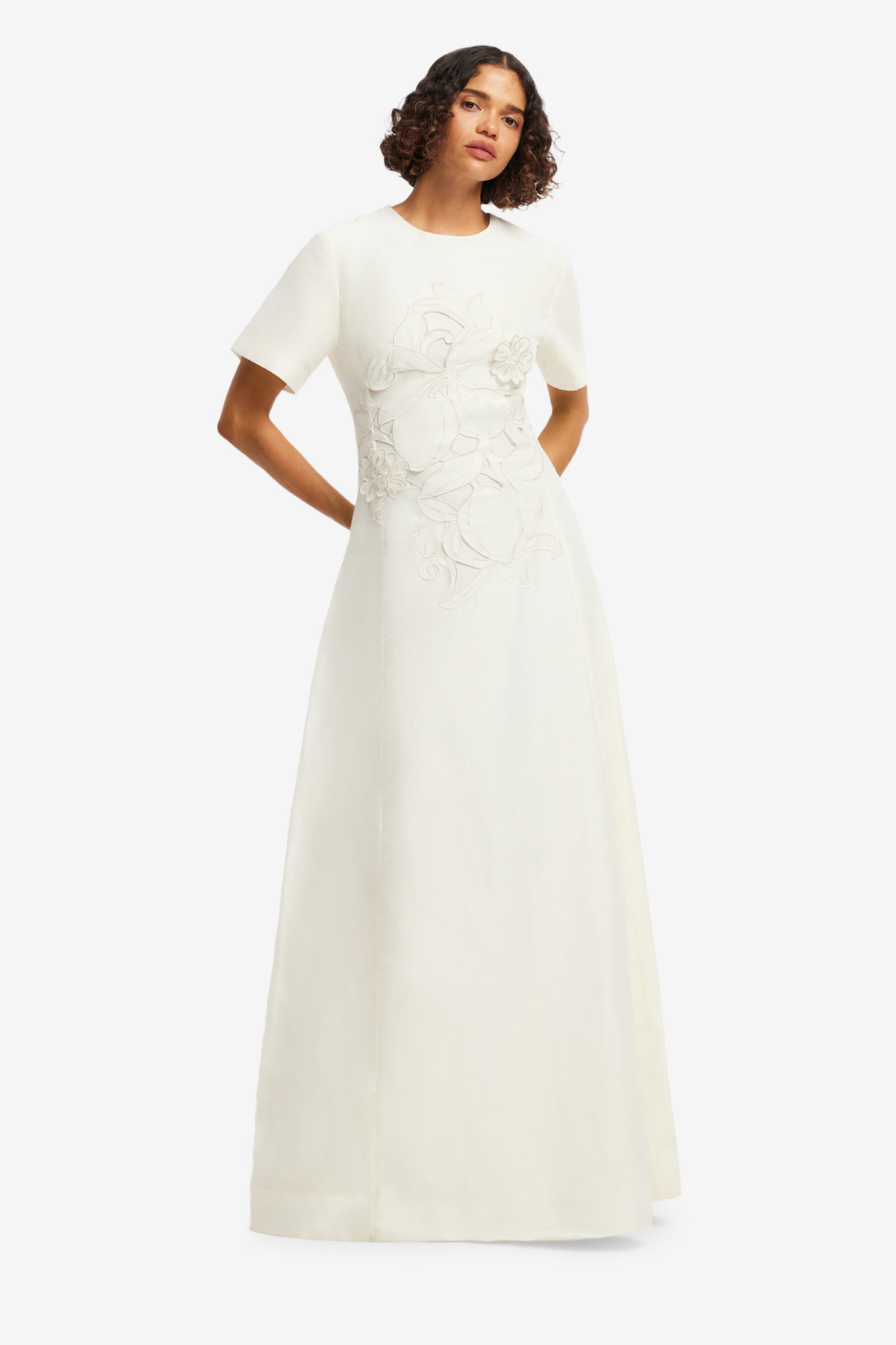 Alice Applique Short Sleeve Maxi Dress - Snow