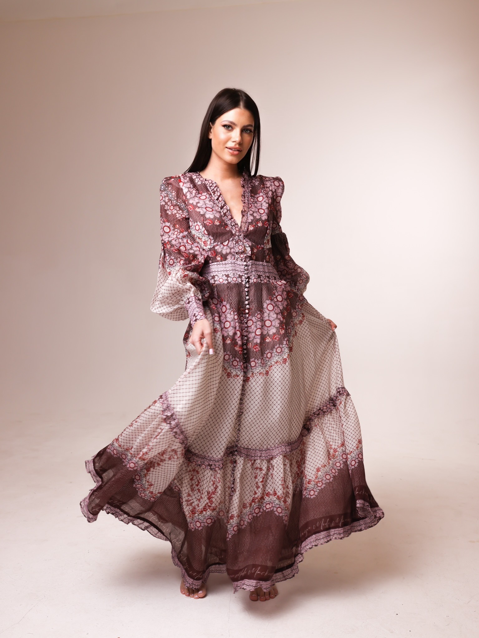 Nellie Midi Dress - Peony Print