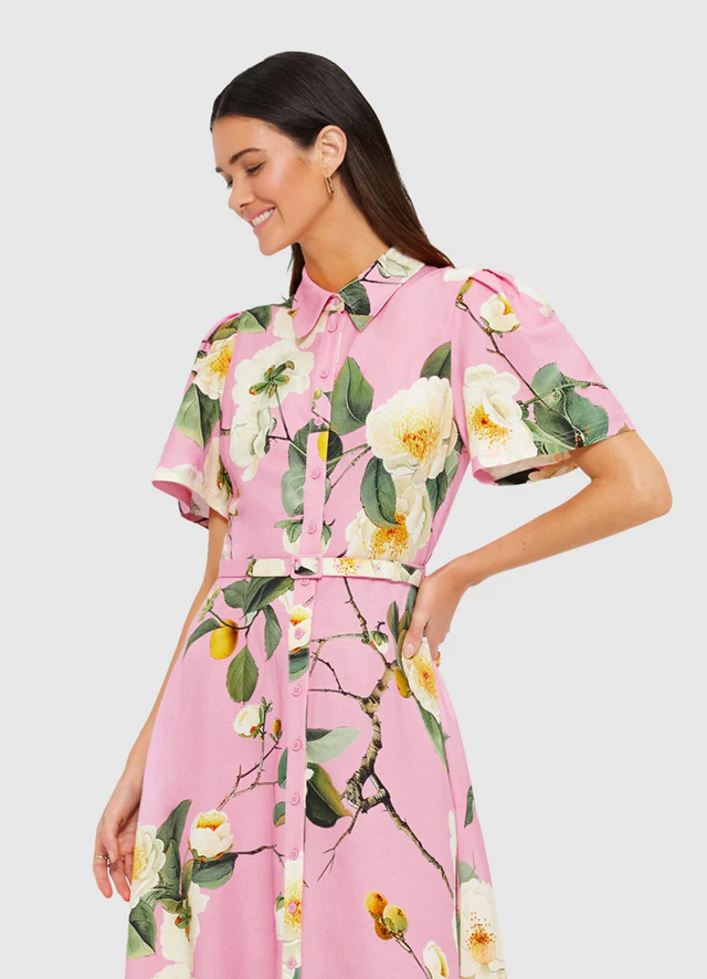 Becca Short Sleeve Midi Dress - Camelia Print