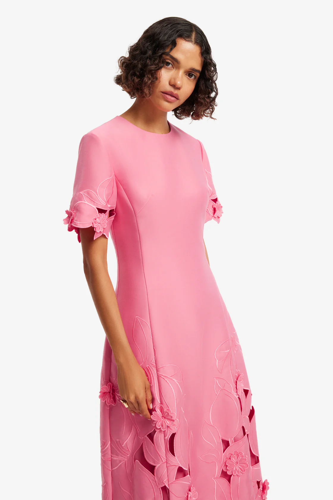 Appliqué Short Sleeve Midi Dress