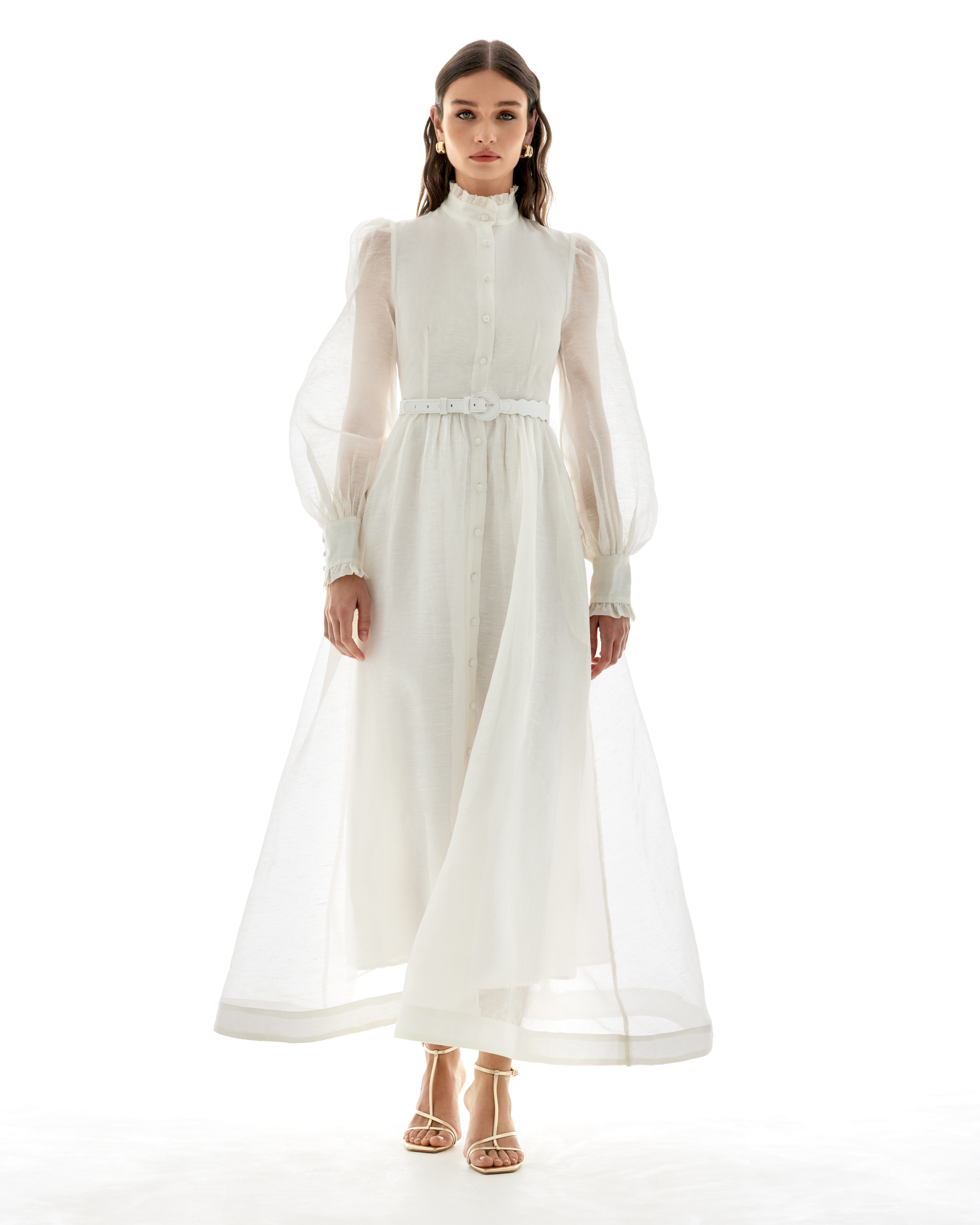 Serenella White Silk Linen Maxi Dress With Belt