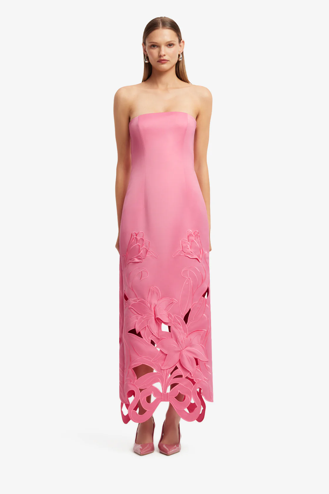 Appliqué Bustier Maxi Dress-pink