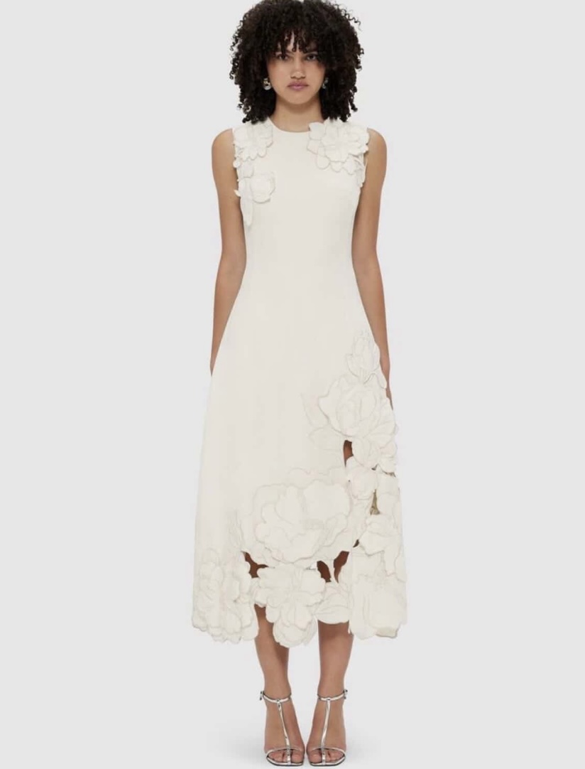 Aubrey Appliqué Shirt Midi Dress - Cream