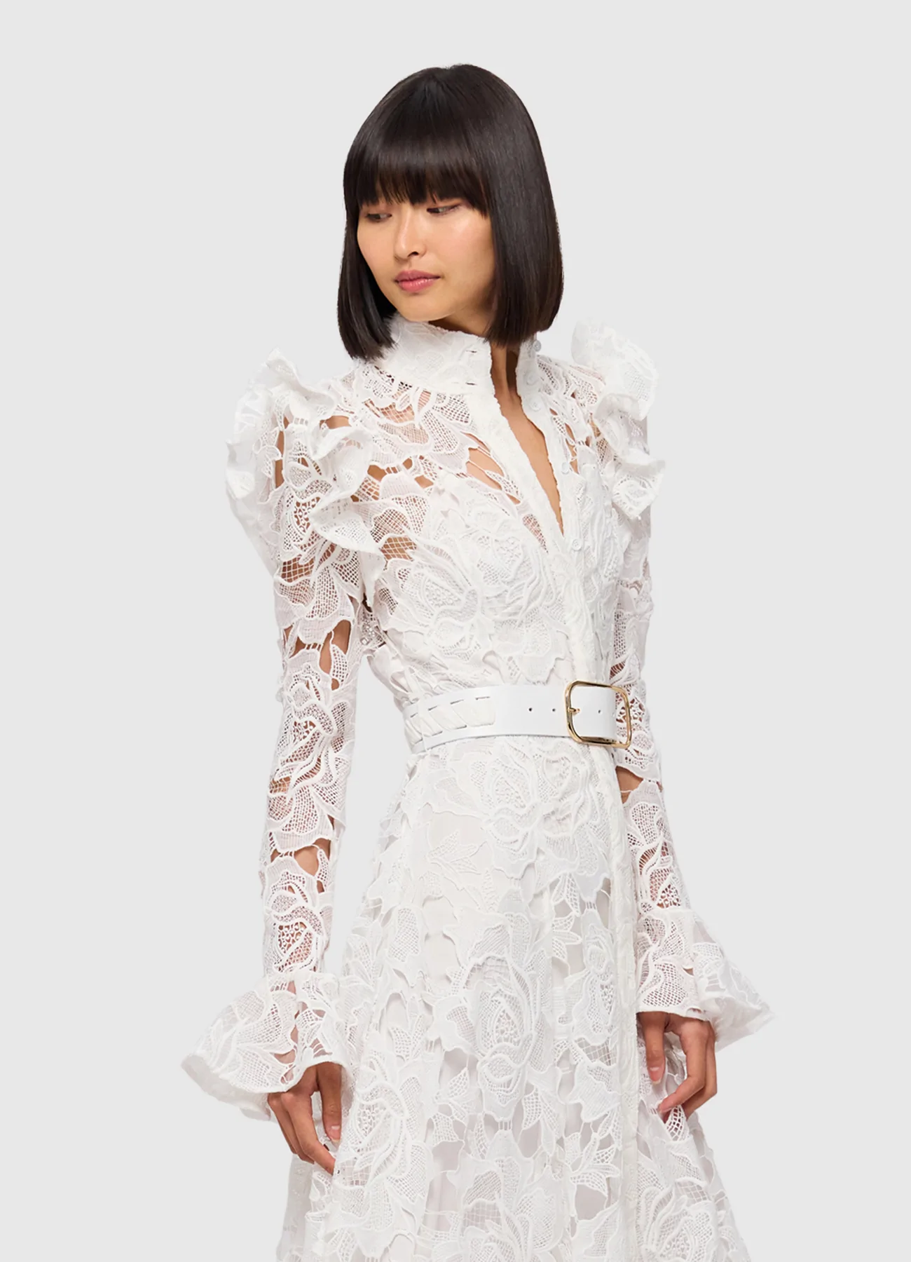 Aliyah Lace Butterfly Sleeve Dress - Snow