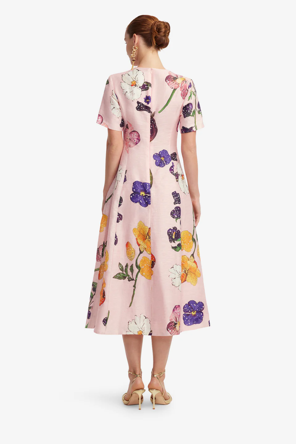 Caroline  Short Sleeve Midi Dress-pink