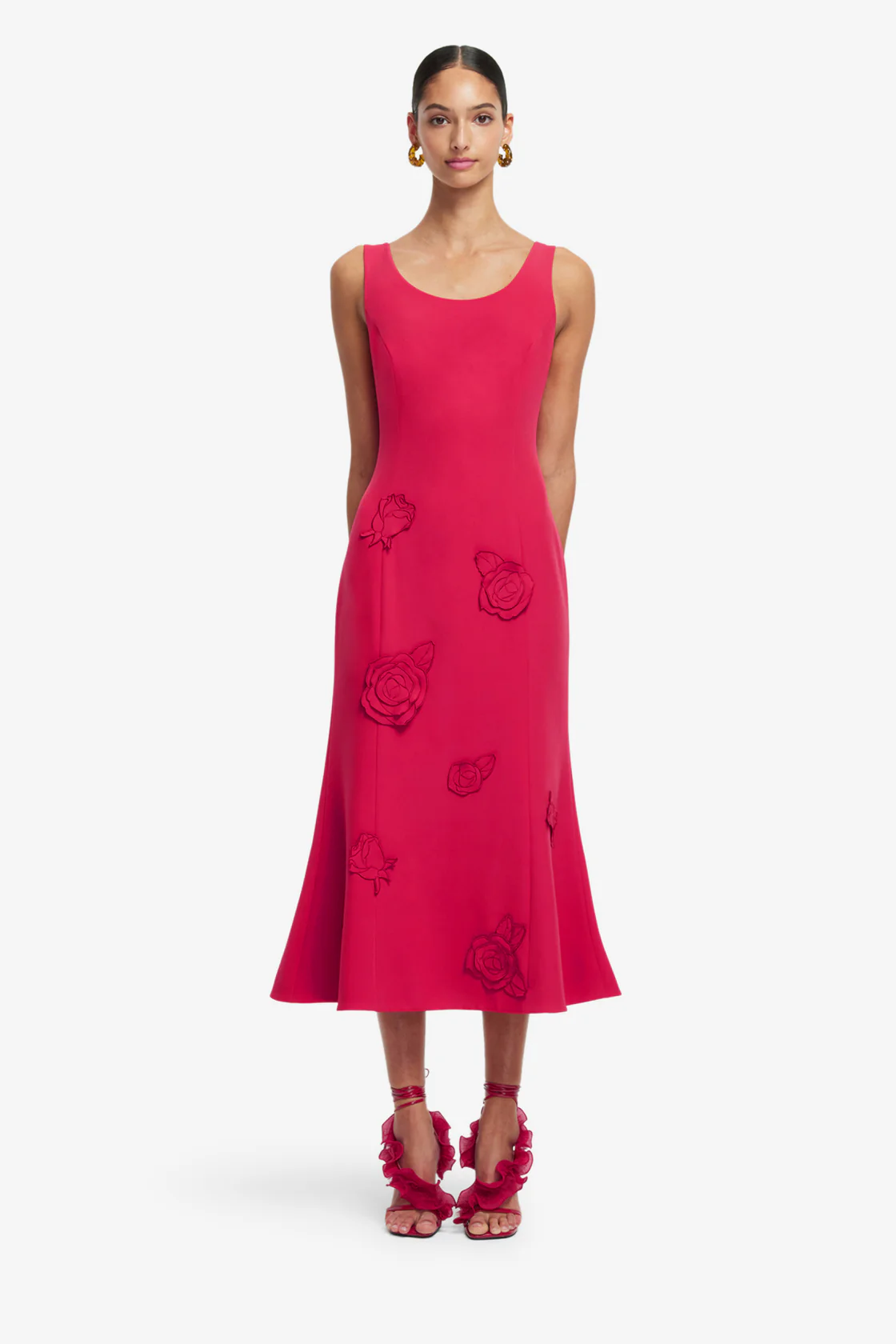 Emily Appliqué Midi Dress-red