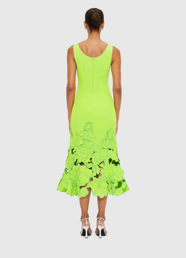 Emily Appliqué Midi Dress - Lime