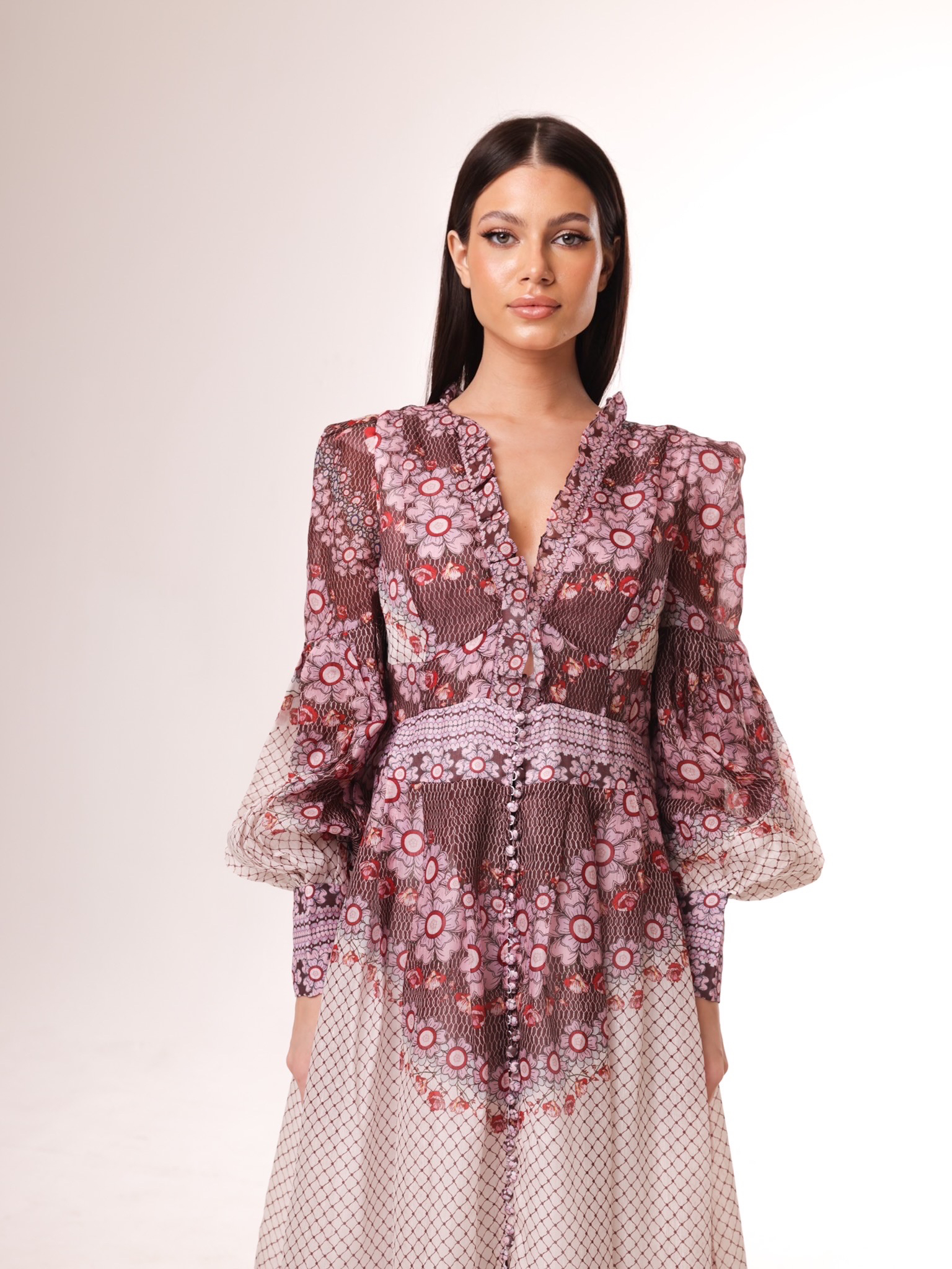 Nellie Midi Dress - Peony Print