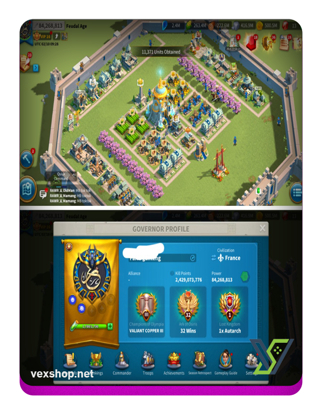  Rise of Kingdoms VIP 16 Power 60 Million Account [Full Access] 