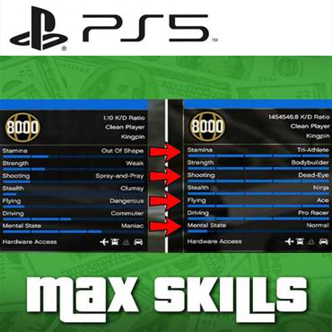 Raise the full character skills in your account in the game GTA 5 [Sony 5] 
