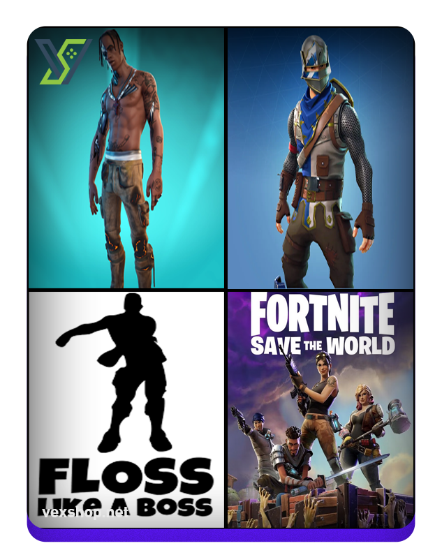  شراء حساب فورت نايت Travis Scott - Floss - Blue Knights - OLD PVE 