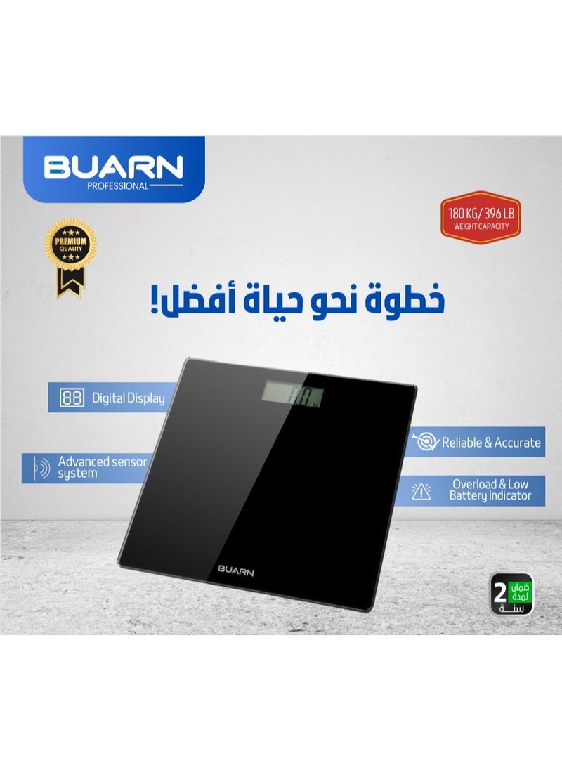  ميزان الجسم الرقمي بوارن بروفيشنال 180 كجم – BDC-T180A مع شاشة LCD سهلة القراءة، نظام حساس لقياس الإجهاد عالي الدقة، مؤشرات التحميل الزائد وعمر البطارية المنخفض، سطح من الزجاج الآمن بسمك 5 مم، وتدرج 0.1 كجم – ميزان دقيق، متين وأنيق للاستخدام في الحمام 