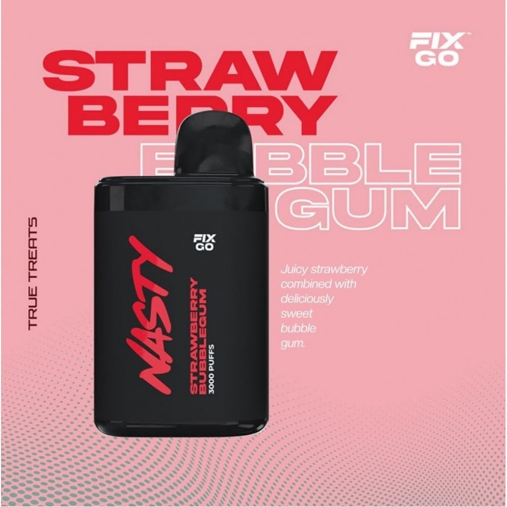 ناستي 3000 فوكس فيكس جو فراولة علك NASTY FIX GO 3000 Strawberry Bubble