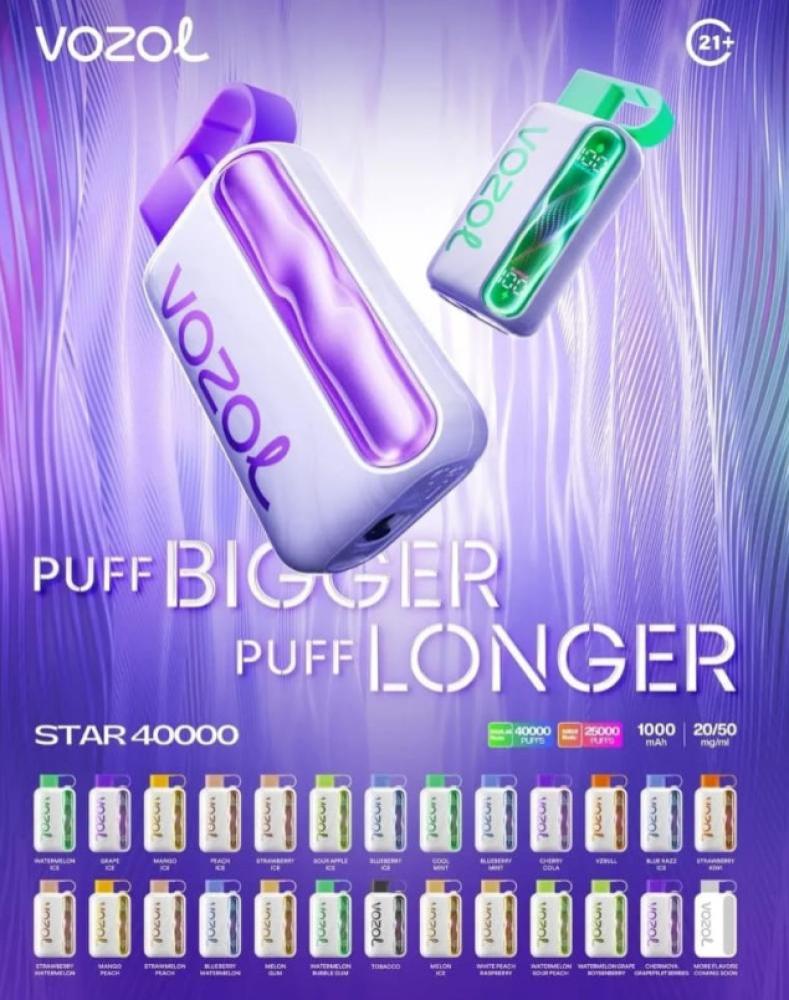 VOZOL STAR سحبة سيجارة فوزول ستار 40000 شفطة عدة نكهات 50 نيكوتين استخ