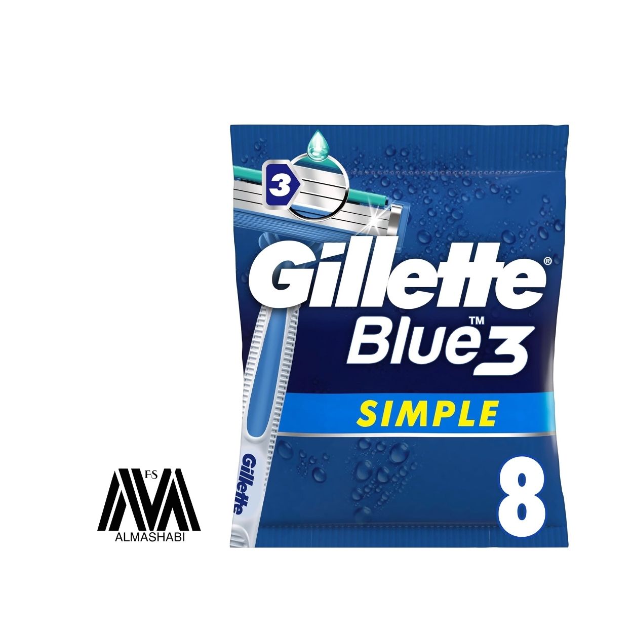  Gillette Blue Simple Three Disposable Razor for Men - 8 Pieces 