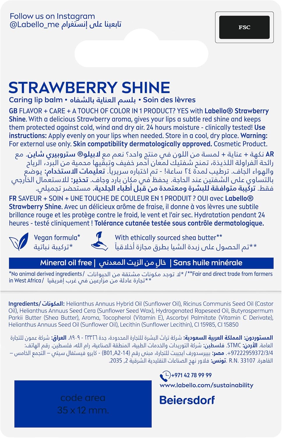  Labello Lip Care Lip Balm, Strawberry Shine, 4.8 g 
