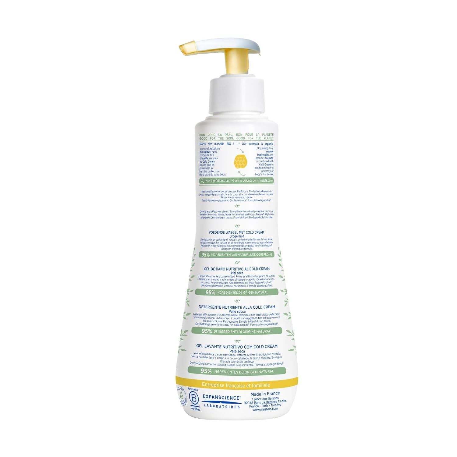  Mustela Baby Nourishing Cleansing Gel – Hair & Body Wash for Dry Skin - with Natural Avocado, Cold Cream & Beeswa 300 ml 