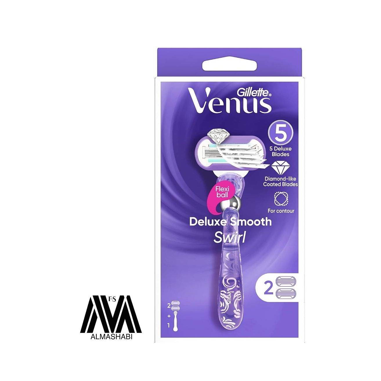  Gillette Venus 5 Deluxe Smooth Swirl Razor + 2 Replacement Blades 