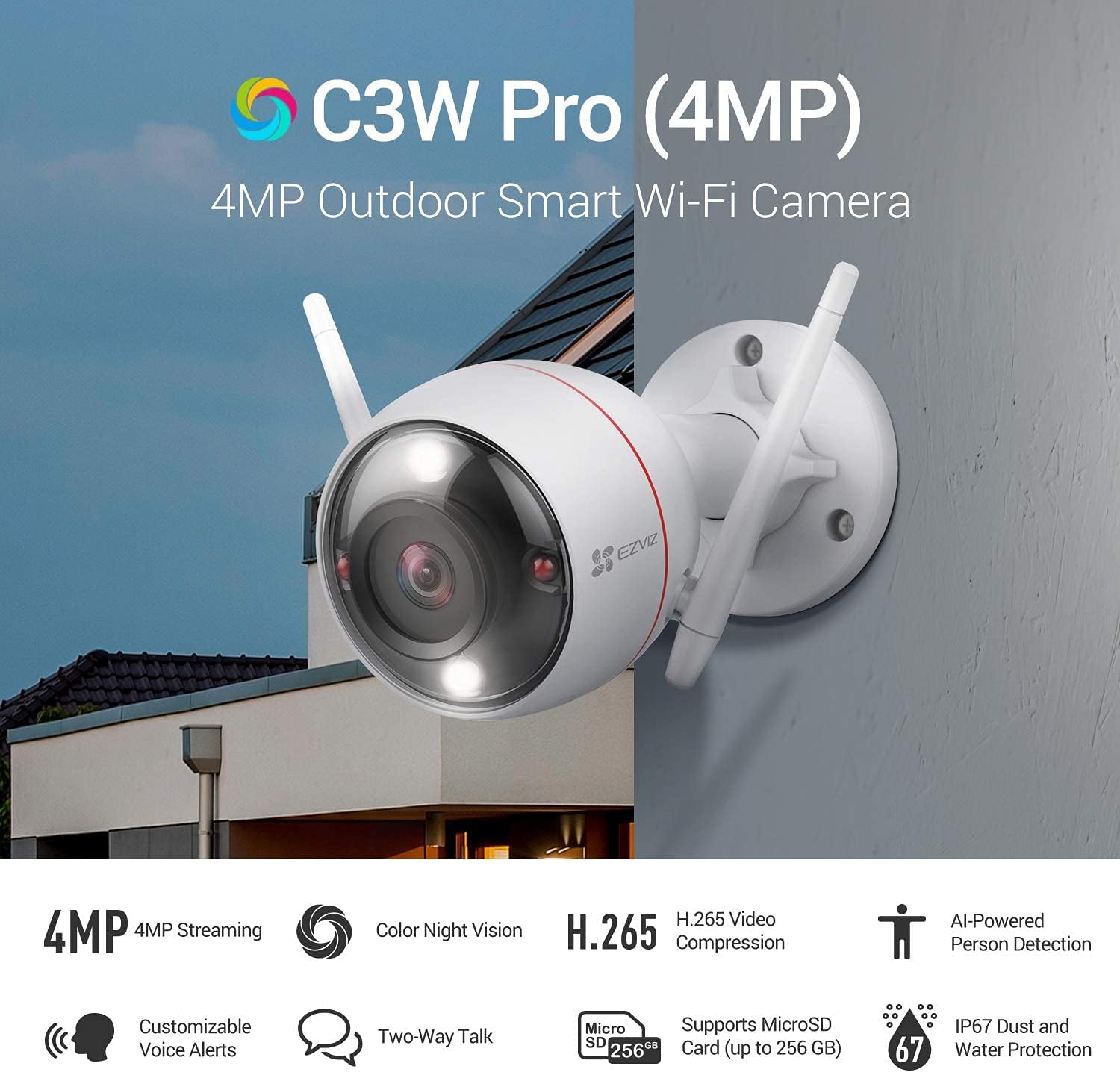 Image of EZVIZ H3C 2K Smart Outdoor Security Camera, weather-resistant, high resolution, and enhanced night vision