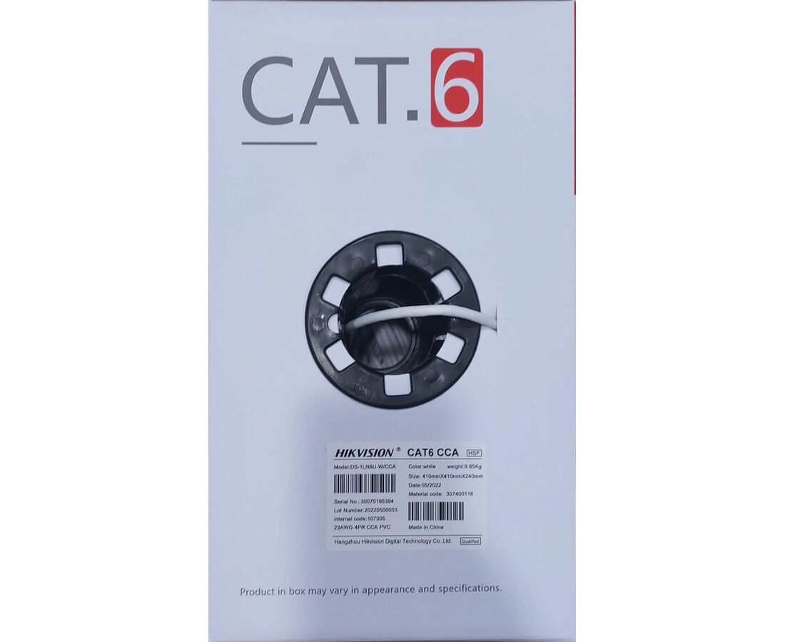 Hikvision Cat6 cable box with circular reel outlet, user-friendly for camera installations.