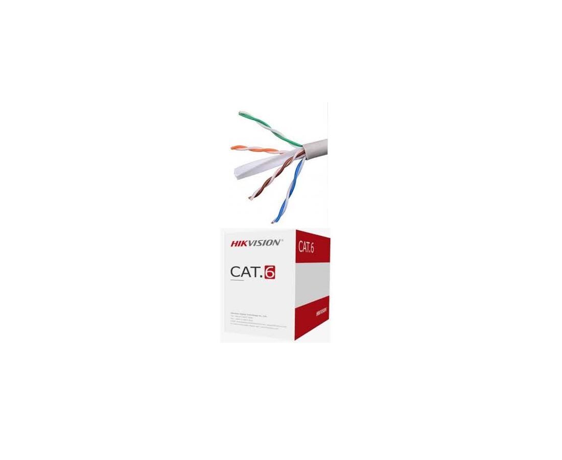 Hikvision Cat6 cable shown with exposed wire ends, ideal for networks and CCTV systems.