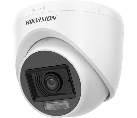 Angled side view of Hikvision DS-2CE76K0T-LPFS fixed dome camera