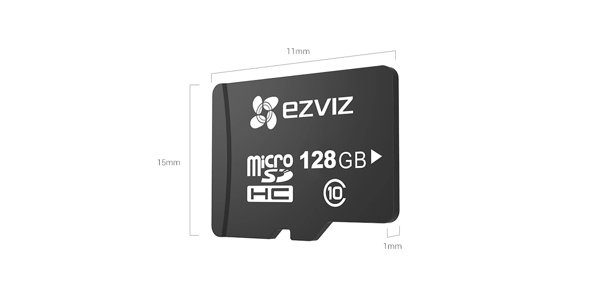 أبعاد بطاقة ذاكرة EZVIZ MicroSD سعة 128 جيجابايت – مناسبة لمعظم الأجهزة