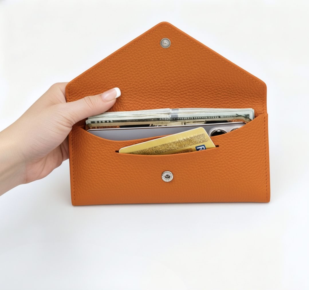 Cow leather wallet-orange inside