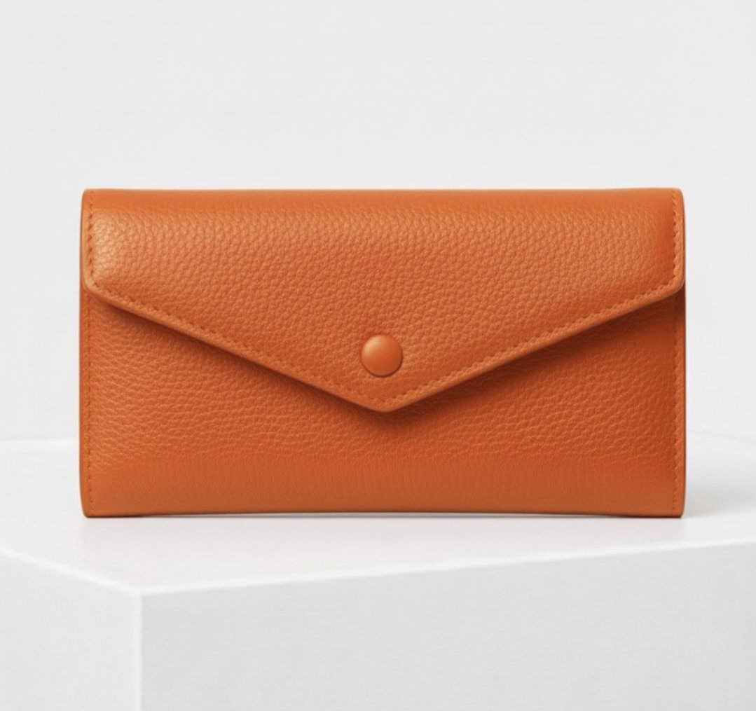 Cow leather wallet-orange front