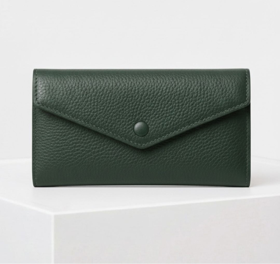 Cow leather wallet-green front