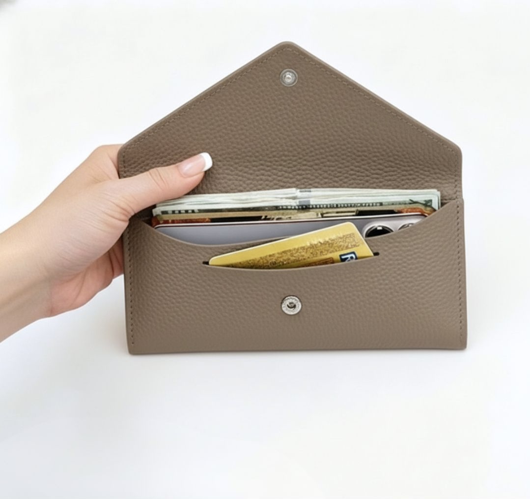Cow leather wallet-beige inside 