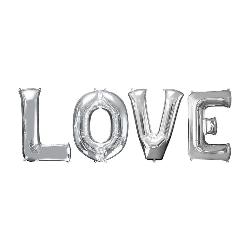 حرووف كلمة LOVE كبيره لون فضي  مع الهيليوم 