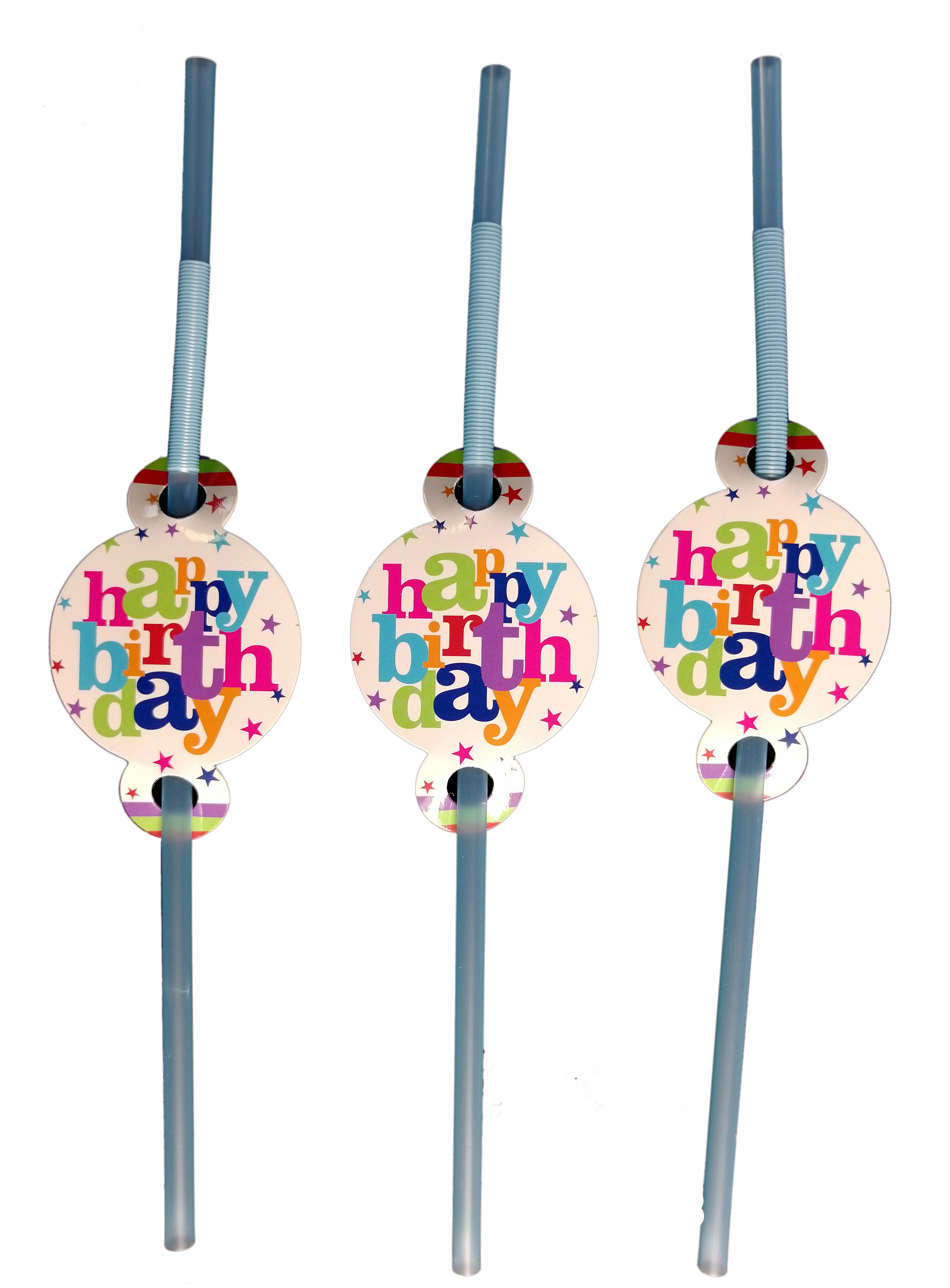 HAPPY BIRTHDAY STARS DRINKING STRAWS 6 PCS