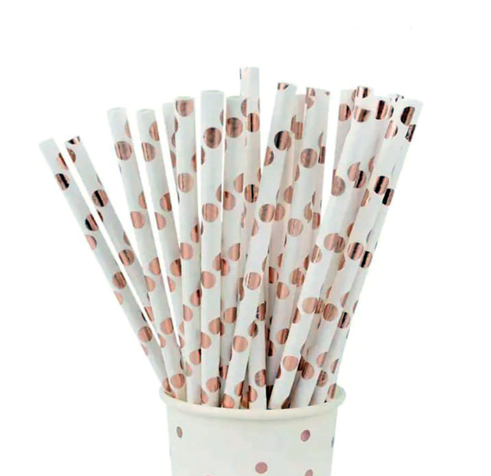 Rose Gold Dots Drinking Straws