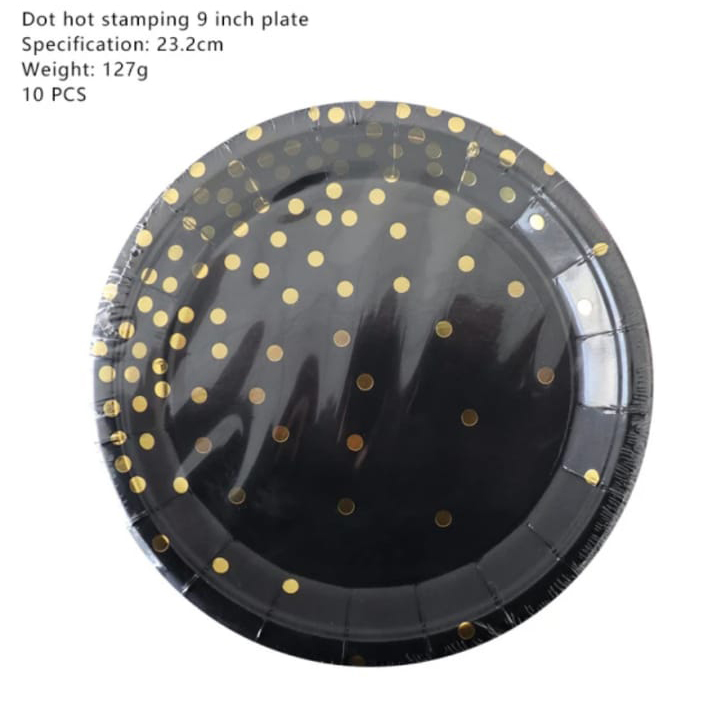Black plates large golden dots