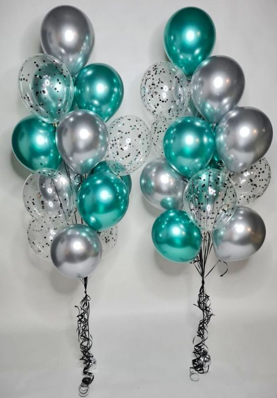  Green and silver balloons