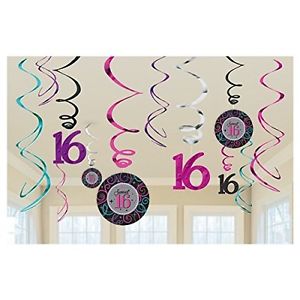 SWEET 16 SWIRL DECORATIONS 12 PCS
