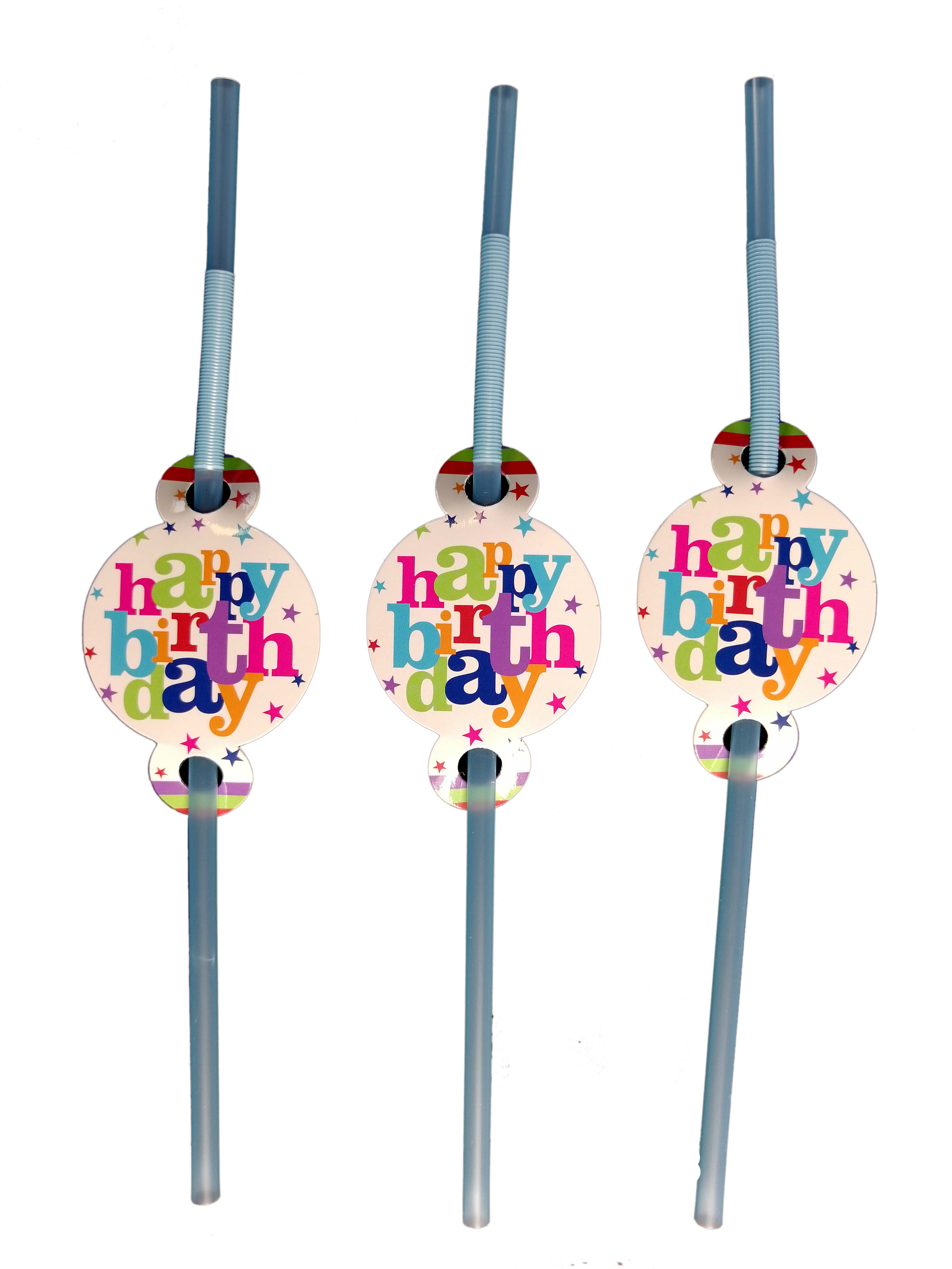 HAPPY BIRTHDAY STARS DRINKING STRAWS 6 PCS