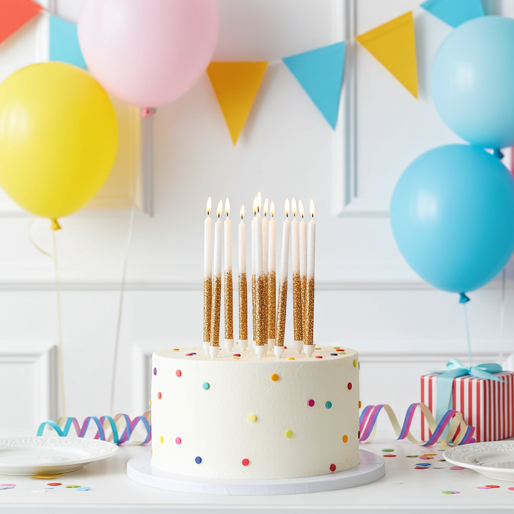 White Candles with Gold Glitter