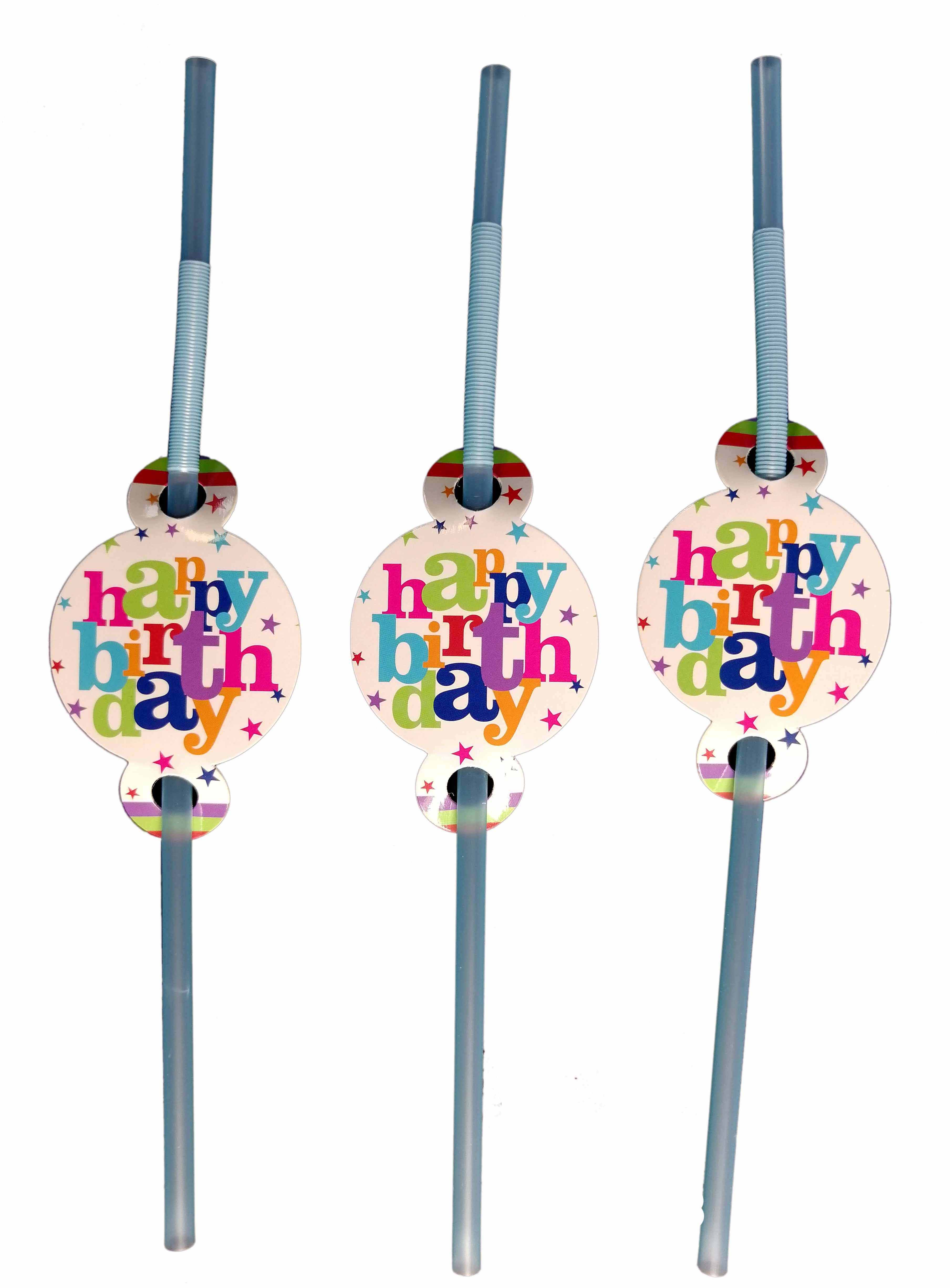 HAPPY BIRTHDAY STARS DRINKING STRAWS 6 PCS