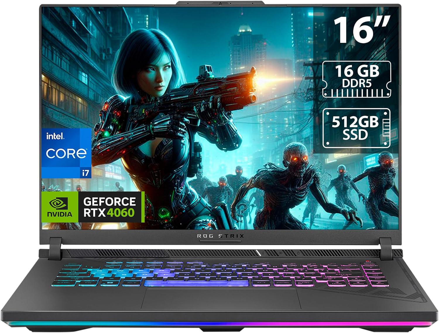  لابتوب العاب روج ستريكس G16 2023 من اسوس بشاشة 16 انش 16:10 FHD 165 هرتز جيفورس RTX 4060 انتل كور i7-13650HX DDR5 جيجابايت SSD PCIe 512 واي فاي 6E ويندوز 11 G614JV-AS73 