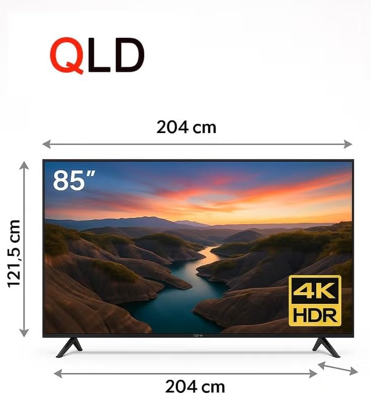  تلفزيون كيو ال دي ذكي بدون اطار 85 بوصة، شاشة 4K UHD DLED ونظام تشغيل ويب او اس، اسود، QLDT-85S4KW1 