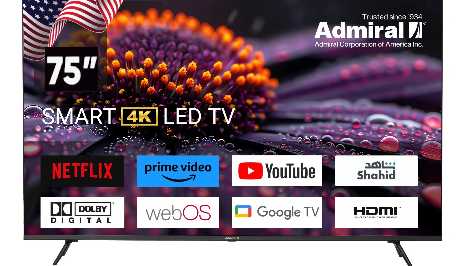  شاشة أدميرال 75 بوصة ذكي 4K LED web OS نظام صوت 