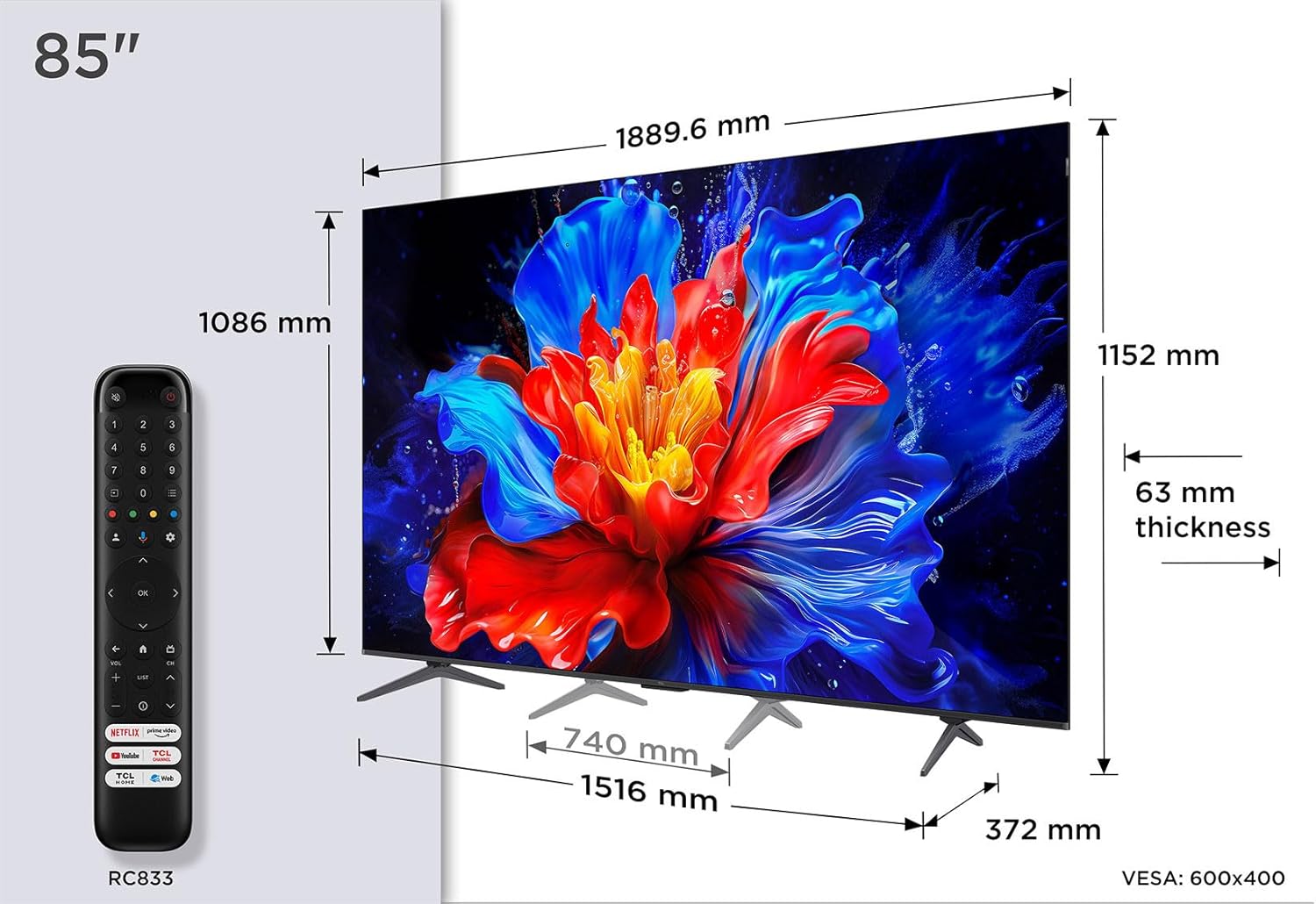  تي سي ال TCL تلفزيون ذكي 98 بوصة QLED – 4K 144Hz نظام جوجل تي في 4K QLED Google TV Gaming 