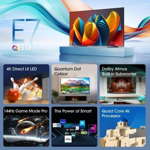 شاشة تلفزيون هايسنس الذكية 100E72N، بحجم 100 بوصة، دقة 4K، تقنية QLED، معدل تحديث 120 هرتز، 4 منافذ HDMI، و2 منفذ USB 